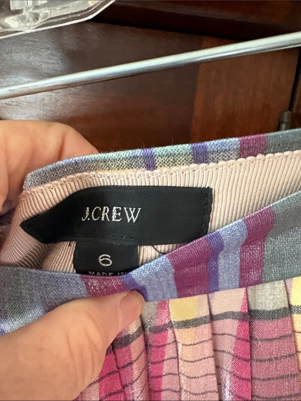 J. Crew Plaid Pleated A-Line Midi Skirt in Pink, Blue and Cream